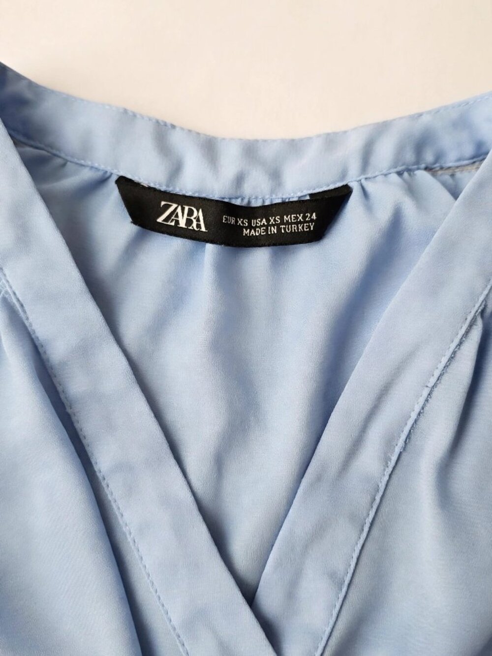 Zara Light Blue Ruffle V-Neck Blouse - Picture 3 of 3